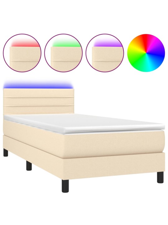Box spring postel s matrací a LED krémová 100x200 cm textil