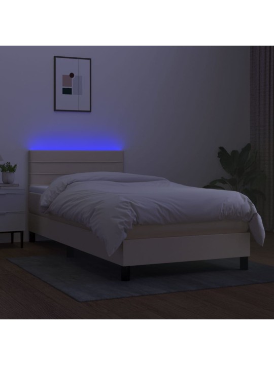 Box spring postel s matrací a LED krémová 100x200 cm textil