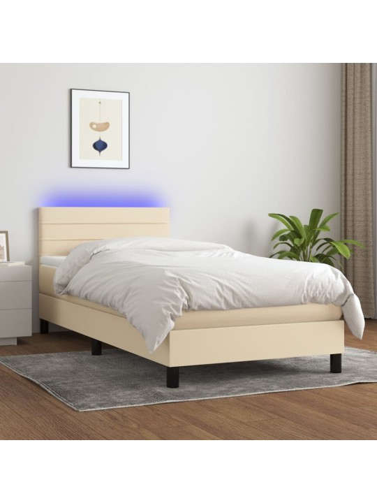 Box spring postel s matrací a LED krémová 100x200 cm textil