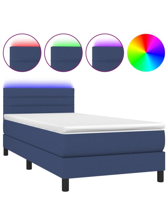 Box spring postel s matrací a LED modrá 100x200 cm textil