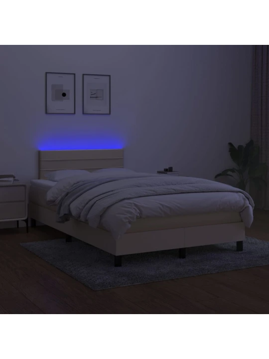 Box spring postel s matrací a LED krémová 120 x 200 cm textil
