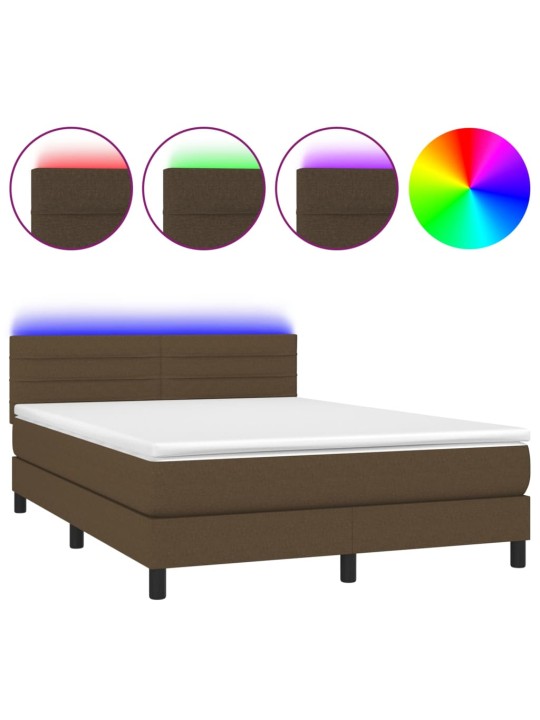 Box spring postel s matrací a LED tmavě hnědá 140x190 cm textil