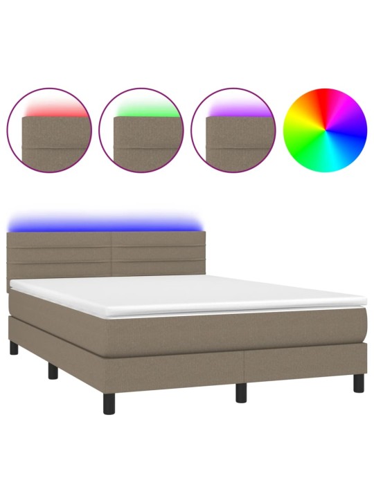 Box spring postel s matrací a LED taupe 140x190 cm textil