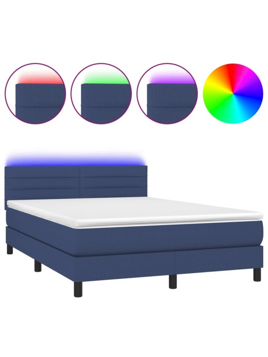 Box spring postel s matrací a LED modrá 140x190 cm textil