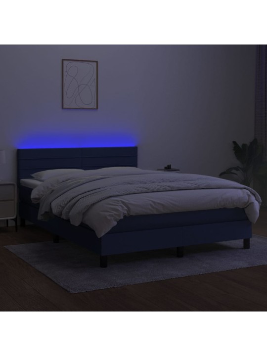 Box spring postel s matrací a LED modrá 140x190 cm textil