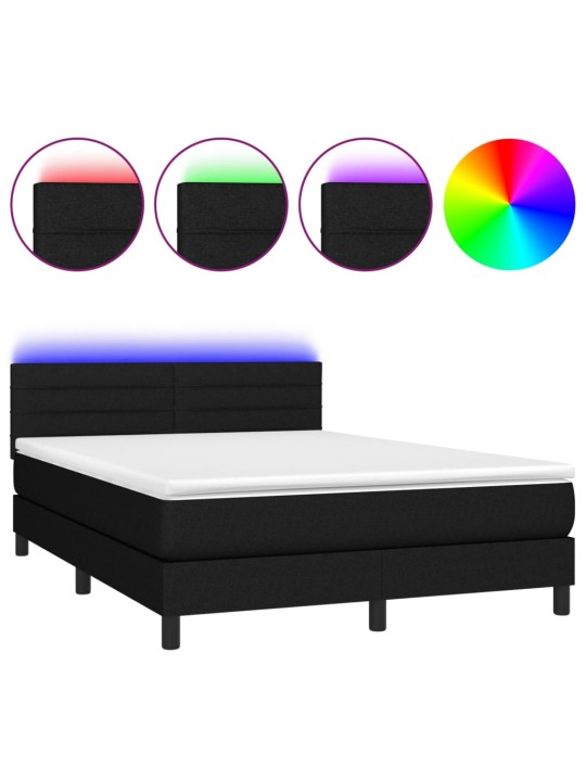 Box spring postel s matrací a LED černá 140x200 cm textil