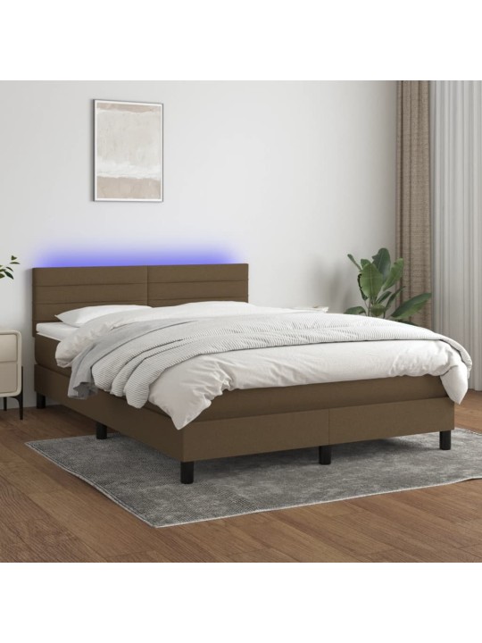 Box spring postel s matrací a LED tmavě hnědá 140x200 cm textil