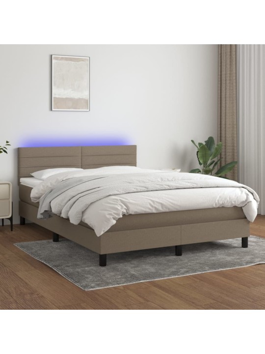Box spring postel s matrací a LED taupe 140x200 cm textil