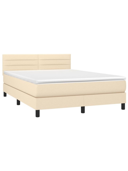 Box spring postel s matrací a LED krémová 140x200 cm textil