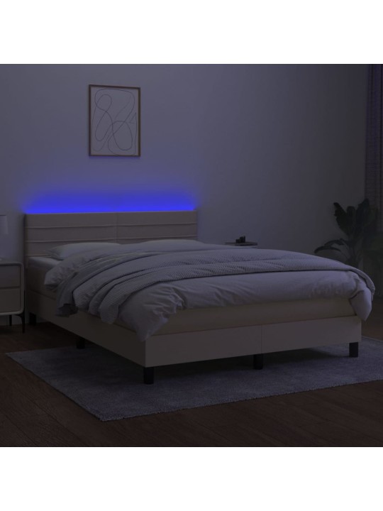 Box spring postel s matrací a LED krémová 140x200 cm textil