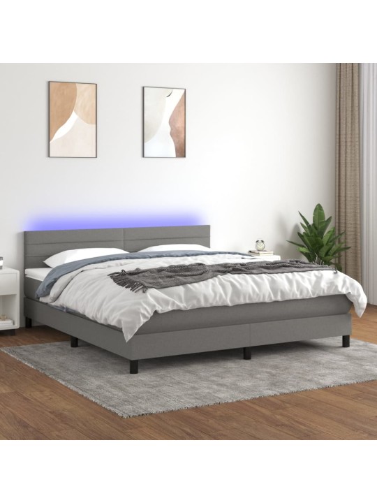 Box spring postel s matrací a LED tmavě šedá 160x200 cm textil
