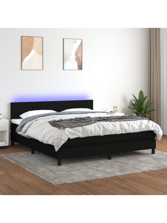 Box spring postel s matrací a LED černá 160x200 cm textil
