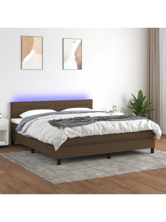 Box spring postel s matrací a LED tmavě hnědá 160x200 cm textil