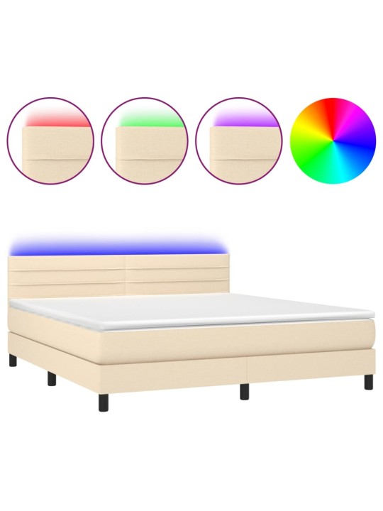 Box spring postel s matrací a LED krémová 160x200 cm textil
