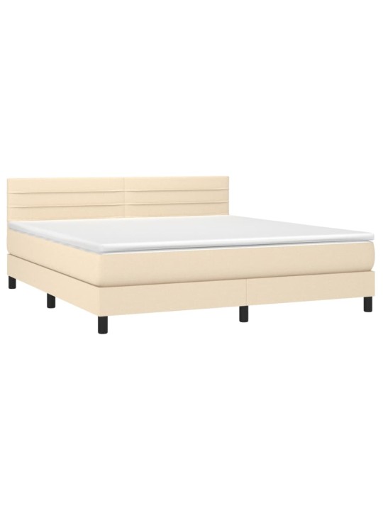 Box spring postel s matrací a LED krémová 160x200 cm textil