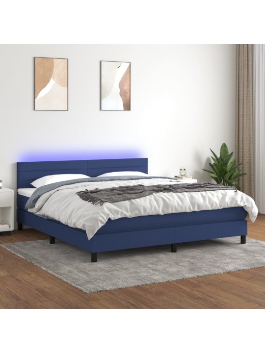 Box spring postel s matrací a LED modrá 180x200 cm textil