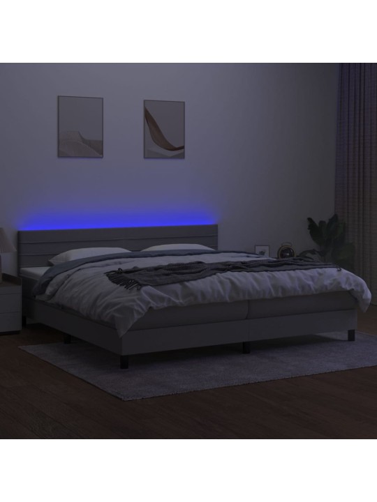 Box spring postel s matrací a LED světle šedá 200x200 cm textil