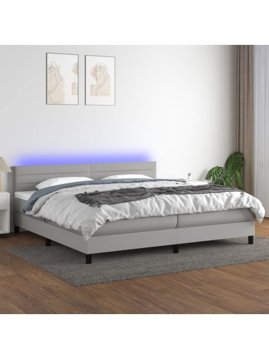 Box spring postel s matrací a LED světle šedá 200x200 cm textil