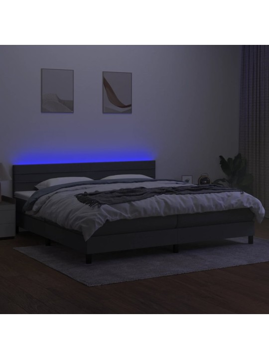Box spring postel s matrací a LED tmavě šedá 200x200 cm textil