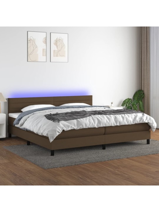 Box spring postel s matrací a LED tmavě hnědá 200x200 cm textil