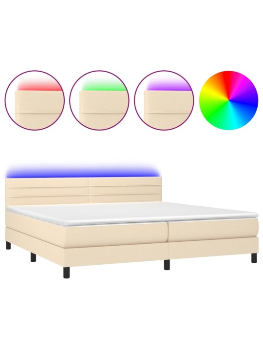Box spring postel s matrací a LED krémová 200x200 cm textil