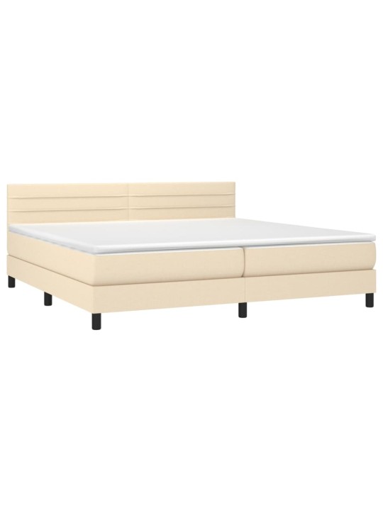 Box spring postel s matrací a LED krémová 200x200 cm textil