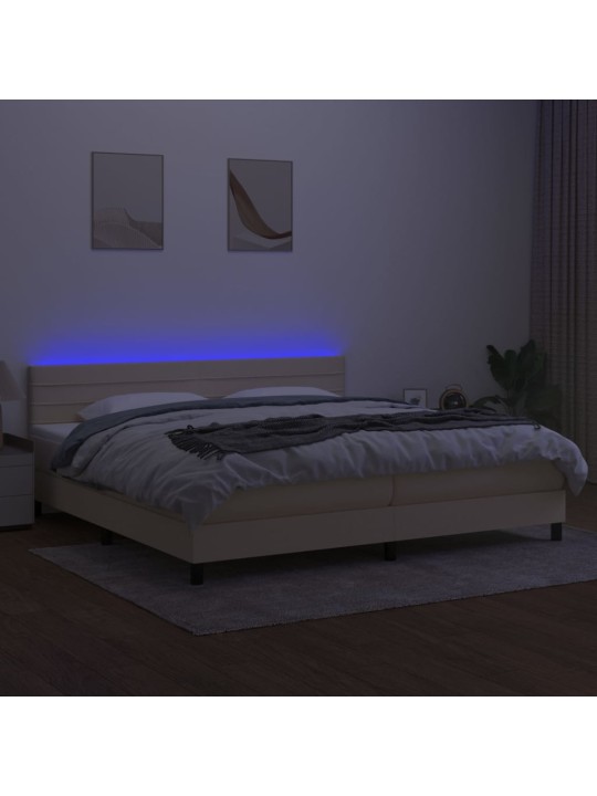 Box spring postel s matrací a LED krémová 200x200 cm textil