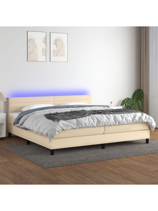 Box spring postel s matrací a LED krémová 200x200 cm textil