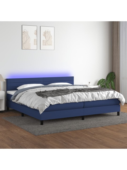 Box spring postel s matrací a led modrá 200x200 cm textil