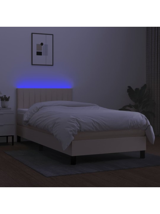 Box spring postel s matrací a LED krémová 80 x 200 cm textil