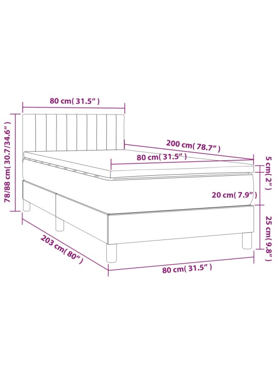 Box spring postel s matrací a LED krémová 80 x 200 cm textil