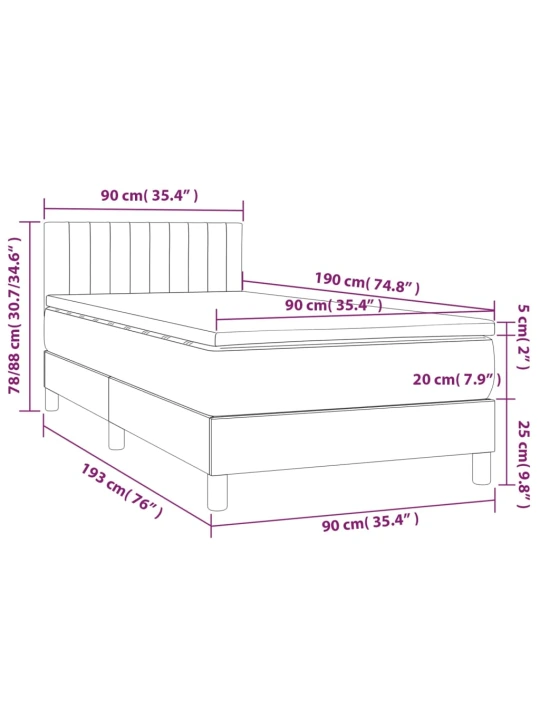 Box spring postel s matrací a LED světle šedá 90x190 cm textil