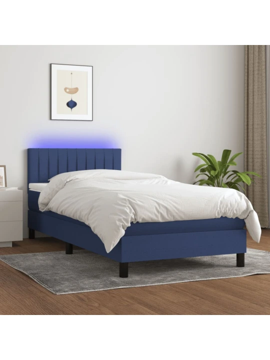Box spring postel s matrací a LED modrá 90x200 cm textil