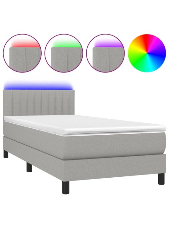 Box spring postel s matrací a LED světle šedá 100x200 cm textil