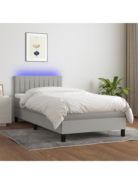 Box spring postel s matrací a LED světle šedá 100x200 cm textil