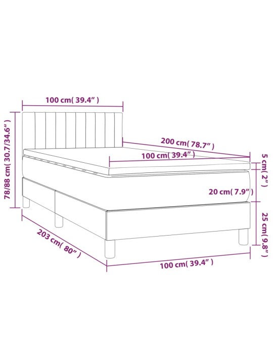 Box spring postel s matrací a LED černá 100x200 cm textil