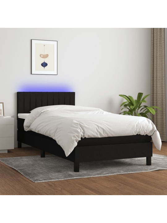 Box spring postel s matrací a LED černá 100x200 cm textil