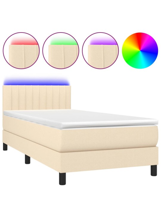 Box spring postel s matrací a LED krémová 100x200 cm textil