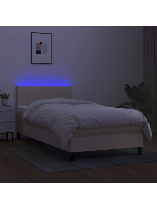 Box spring postel s matrací a LED krémová 100x200 cm textil