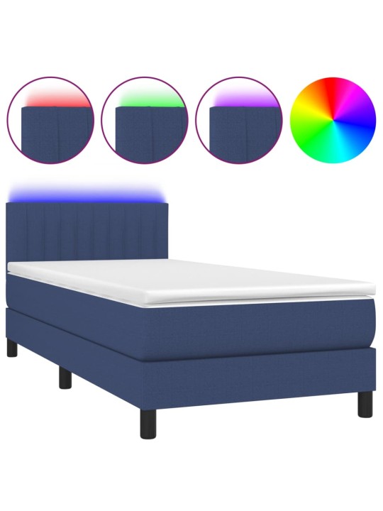 Box spring postel s matrací a LED modrá 100x200 cm textil