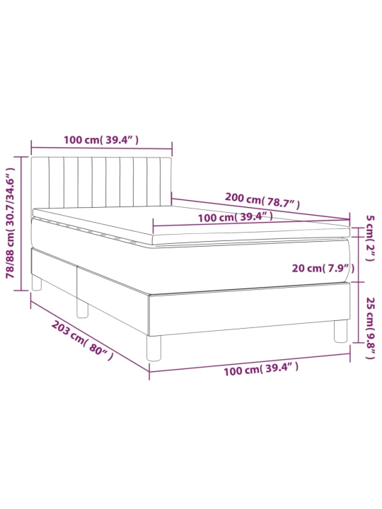 Box spring postel s matrací a LED modrá 100x200 cm textil
