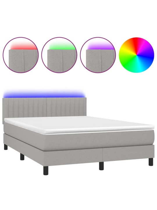 Box spring postel s matrací a LED světle šedá 140x190 cm textil