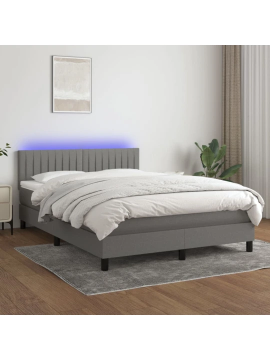 Box spring postel s matrací a LED tmavě šedá 140x190 cm textil