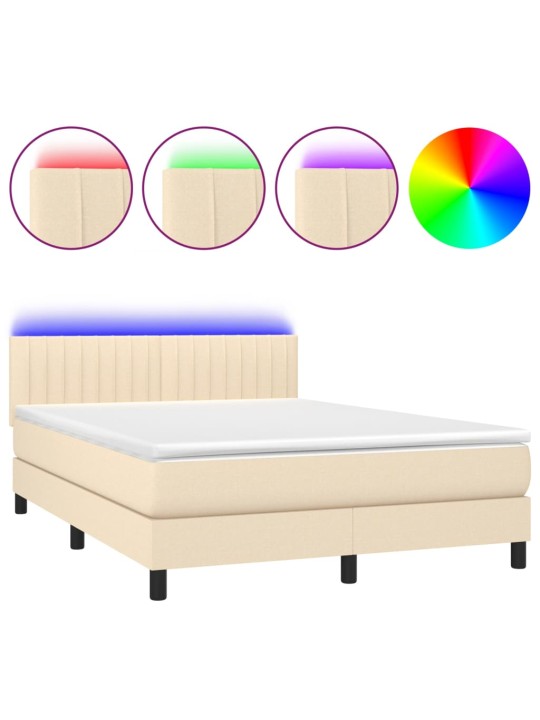 Box spring postel s matrací a led krémová 140x190 cm textil