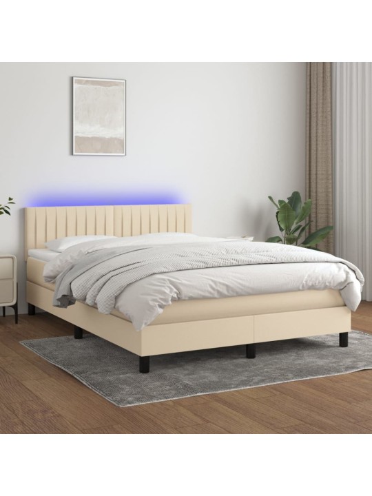 Box spring postel s matrací a led krémová 140x190 cm textil