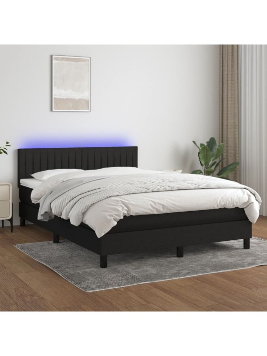 Box spring postel s matrací a LED černá 140x200 cm textil