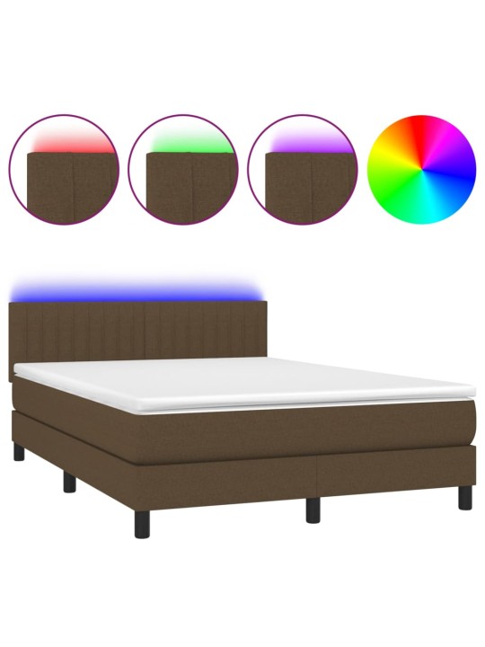 Box spring postel s matrací a LED tmavě hnědá 140x200 cm textil