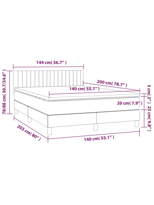 Box spring postel s matrací a LED taupe 140x200 cm textil