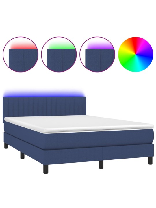Box spring postel s matrací a LED modrá 140x200 cm textil
