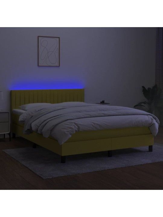 Box spring postel s matrací a LED modrá 140x200 cm textil